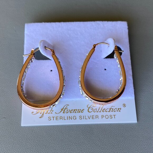Fifth Avenue Rose Gold Crystal Oval Hoop Earrings NWT - Picture 5 of 8